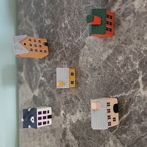 Set of 5 Miniature Hand-Painted Village Houses - Tiny Home Decor Accents